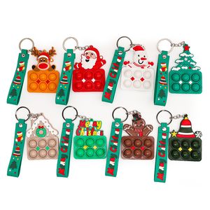 8 Styles Christmas Theme Keychains Soft Silicone Snowman Deer Bell Snow Tree Senta Claus Pop Press Pendent Keychain Decompression Toy XMAS Gift