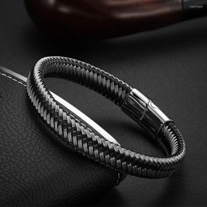 Bangle Men's Boy's Genuine Leather & Nylon Braided Stainless Steel Magnetic Lock Bracelet Fashion Jewelry