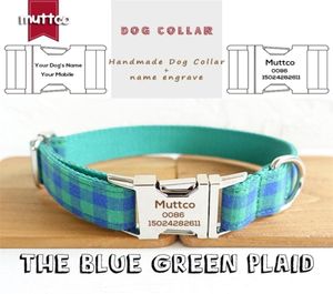 ID de chiot gravé à collier de chien personnalisé Muttco Tag Tag le Blue Green Plaid Antilost Admable Pet Supplies 5 tailles UDC073 LJ201130