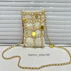 22Ss French Designer Mini Trend Phone Bag Lambskin Classic Metal Sheet Gold Hardware Chain Woven Checkered Shoulder Crossbody Luxury Ladies