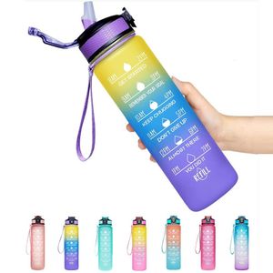 Vattenflaskor 1 liter för flickor Motiverande sportläcksäker dricka utomhus rese gym fitness kanna kök 221122