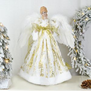 Weihnachtsdekoration, stehende Baumkronenfigur, Engel im Gewand, Tischdekoration für Zuhause, Roségold-Baumspitze, Adornos 221123