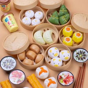 Cozinhas brincar de simulação de comida Café da manhã crianças fingem brinquedos de cozinha pãezinhos miniaturos a vapores bolinhos de massa chineses 221123