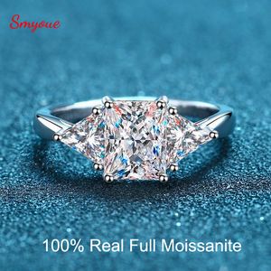 Solitaire Ring Smyoue Radiant Cut 3Ct Moissaante Full Wedding Rings for Women Lab Lab Grown Diamond Promise Band Plated casamento Platinum GRA 221119