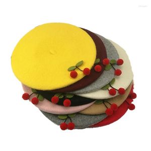 Berets Solid Cute Cherry Beret Hat Women Basque French Artist Wool Stretch Slouch Cap Top Autumn Winter Beanies Wholesale