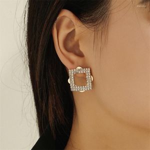 Stud Earrings WeSparking EMO Gold Plated Full Drill Square Double Geometric Rhinestone For Women Trend