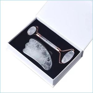 Massaggiatore facciale Rullo facciale Masr Gua Sha Set di strumenti Natural Rock Quartz Stone Guasha Scra Board per viso Occhio Collo Mas Salute Bellezza Sk Dhgbq