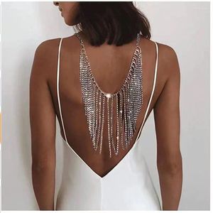 Chains Fashion Women's Sexy Shiny Rhinestone Long Tassel Multilayer Necklace Back Chain Jewelry Wedding Party Backless Dress Access