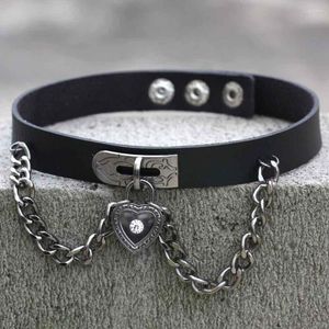 Choker läder krage för kvinnor goth punk kedja silver färg hjärta hänge hajuku sexig vegan bondage festival smycken smycken