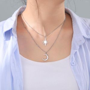 Pendant Necklaces Skyrim 2pcs North Star Crescent Moon Necklace Stainless Steel Choker Clavicle Kpop Jewelry Christmas Gift For Women