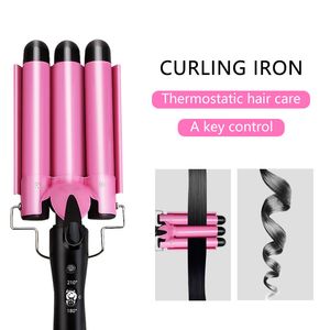 Irons de curling ferro de ferro caba Cerâmica Profissional Triple Barrel Curler Roll Roll Styling Tools Wand Varra 221122