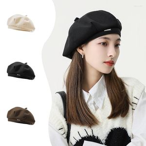 Berets Ins Metal Label Beret Cap South Korean Fashion Four Seasons Couple Solid Color Octagonal Hat Trend Simple Style 2022