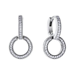 Sparkling Double Hoop ￶rh￤ngen Real Sterling Silver med originalbox f￶r Pandora Women Wedding Jewelry Rose Gold Cz Diamond Stud Earring Gl￤nde Gift