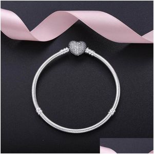 Braceletas Charm Aut￩nticas 925 Sterling Sier Heart Charms brazalete con caja Fit Pandora Beads European Jewelry Bangle real para mujeres dhbaz