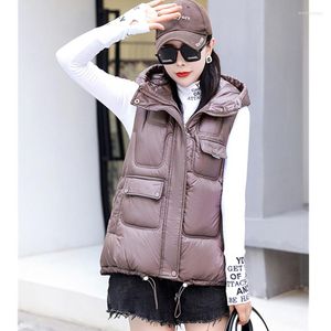 Women's Vests 2022 Autumn Winter Fashion Short Hooded Glossy Disposable Waistcoat Thickened Warm Vest Padded Jacket Women's Trend H098