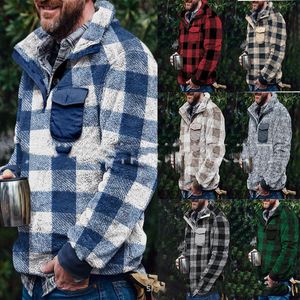 Men's Leather Faux Plaid Plush Jacket Mens Fall Winter Turn down Collar Pullover Jackets Rib Sleeve Plus Size Loose Clothing 221122