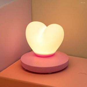 Gece Işıkları Kalp Şekleli Işık Sevgililer Günü Hediye USB Şarj Edilebilir Gece Işığı Yatak Odası Bellek Silikon Dokunmasız Lamba
