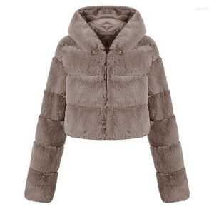 Kvinnors p￤ls kvinnor vinter besk￤rda faux rockar tjocka varma fluffiga huva jackor 2022 stil full ￤rm S4722