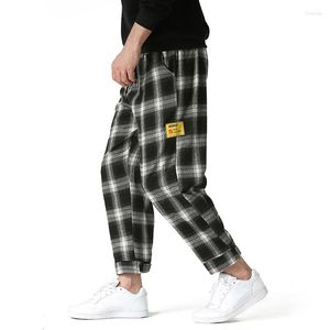 Men's Pants Reflective Streetwear Men Jogger Ankle-Length Harem Splice Black White Lattice Joggers Trousers Casual