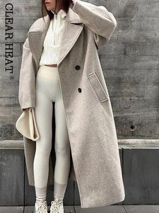 Frauen Wollmischungen Frauen Oversize Revers Zweireiher en Mantel Weibliche Mode Lange Ärmel Jacke Winter Warm Lose Pendeln Mantel 221123