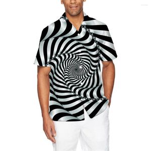 Men's Casual Shirts Classic Black And White Hypnosis Dizzy 2022 Summer Blouses T-shirt Button Short Sleeve 3D Printing Shirt