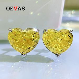 Stud OEVAS 100% 925 Sterling Silver 1012mm Yellow Pink Heart High Carbon Diamond Earrings For Women Sparkling Fine Jewelry Gift 221119