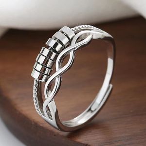 5Pcs Fidget Spinner Ring Anxiety For Women Beads Flower Star Ring Ruota Anti Stress Wedding Jewerly