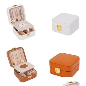 Jewelry Boxes Jewelry Box Double Layer Travel Organizer Pu Leather Portable Display Cases With Mirror Necklace Earring Rings Storage Dhk4M