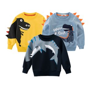 풀오버 브랜드 스프링 어린이의 의류 인쇄 만화 동물 옷 2 8y Bair Boys Dinosaur Sweatshirt Long Sleeved Tops 221122