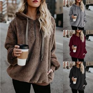 Kvinnors hoodies vinter kvinnor sherpa överdimensionerad fleece huvtröja lös fluffig kappa varm streetwear