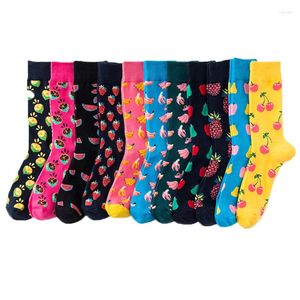 Men's Socks Mens Combed Cotton Colorful Happy Funny Sock Autumn Winter Warm Casual Men Women Banana Strawberry Fruit