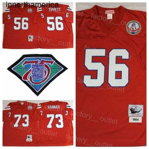 Throwback Mitchell och Ness Football 56 Andre Tippett Jersey 1984 Vintage 75 -årsjubileum 73 John Hannah Team Color Red All Stitched Retro