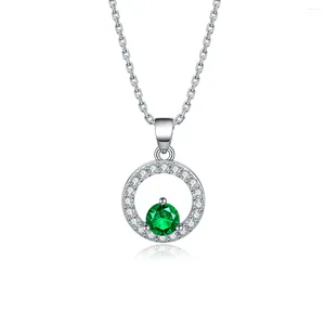 Kedjor Circle Hoop Pendant Necklace 925 Sterling Silver Chain Rhodium Plated With Lab Zambia Emerald Simple Design