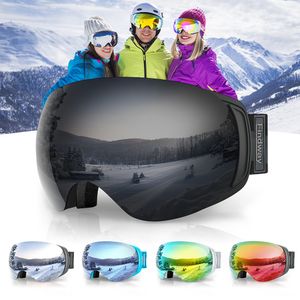 Skibrille Findway Aldult 100 % UV 400-Schutz – Wechselglas Antibeschlag-Überbrille Snowboard für Damen Herren 221122