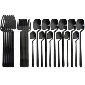 Dinnerware Sets 24pcs Black Cutlery Spoon Fork Knife Tableware Kitchen Decor Ice Cream Desserts Soup Coffee Use 221122
