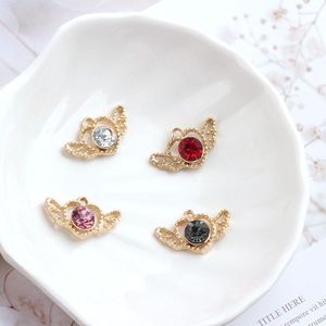 Charms 10pcs/pack Crystal Heart Wing Cute Alloy Golden-colour Fit For Bracelet Necklace DIY Fashion Jewelry Accessories