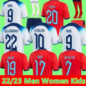 2022 Angleterre Kane Saka Jerseys Bellingham Foden Sterling Rashford Mount Sancho Inglaterra 22 23 Camisas de futebol nacionais homens homens crianças Kit Kit Uniformes