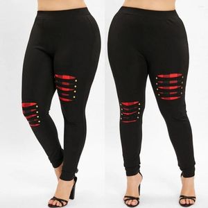 Kvinnors leggings s￶ml￶sa benp￤rlor rippade rutiga kvinnor panel elastisk midja avslappnad push up leggins mujer byxor