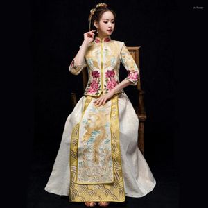 エスニック服中国の古代女性クラシックQipaoヴィンテージフェニックスチョンサムベスティドスノーキの女性ウェディングドレスエレガントなイブニングドレス