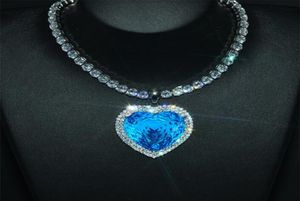 INS TOP verkoop Infinity Brannd Luxury Jewelry 925 Sterling Silver Ocean Heart Pendant 18K White Gold Fill Aquamarine CZ Diamond Wome4563827
