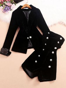 Womens Two Piece Pants Ropa Mujer 2 Set Outfits Y2K Kläder Temperament Coat Strapless Jumpsuit Suit Velvet Sexy 221123