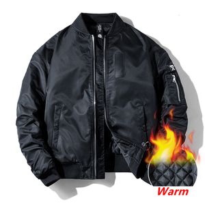 Skórzana męska Faux Classic Ma 1 Bomber Jacket Autumn Winter Mężczyzna długi rękaw grubość lotu pilotażowy płaszcz wojskowy para baseballowa para Windbreaker 221122