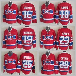 Gerileme Montreal Retro Canadiens Hokey 23 Bob Gainey Jersey 26 Mats Naslund 16 Henri Richard 18 Serge Savard Vintage Classic Red White'Nhl''Shirt