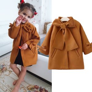 Coat Baby Autumn Winter Clothing Children Girls Wood Long Sleeve Bowknot Solid Navy Blue Jacket Warm Outfits Tops 2 8T 221122