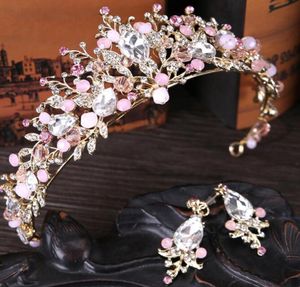 2020 romantyczne wysokiej klasy różowe kryształy z różowym złotym projektantem Tiary koronki
