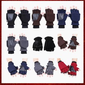 ST501 Kvinnor M￤n vinter halvfinger flip handskar Dubbelskiktet f￶rtjockar peksk￤rm Fingerless Convertible Mittens handled