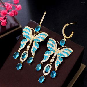 Dangle Earrings CWWZircons Light Blue Turkish Cubic Zirconia Stone Big Long Dangling Drop Butterfly For Women Boho Party Jewelry CZ460