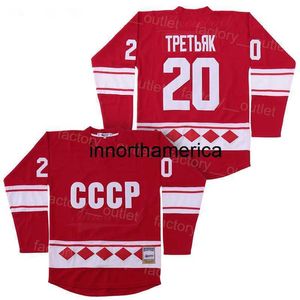 Men College CCCP 1980 USSR CCCP Rysk Hockey Vladislav Tretiak Tpetbrk Jersey 20 Movie Team Color Navy Red For Sport Fans Vintage Sydd God kvalitet