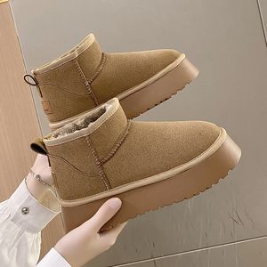 Stivali invernali da donna corti peluche caldi neve scarpe casual pelle scamosciata pelliccia Chelsea appartamenti alla caviglia piattaforma donna Botas 221123