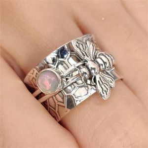 Cluster Rings Bohemian Inlaid Moonstone Bee Hive Shape Ring Sweet And Lovely Female Texture Personality Wedding Party Gift Jewelry